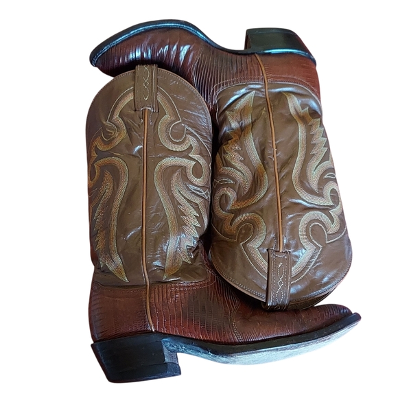 Tony Lama Vintage Black Label 8540 Brown Leather Exotic Teju Lizard Western - Picture 12 of 16